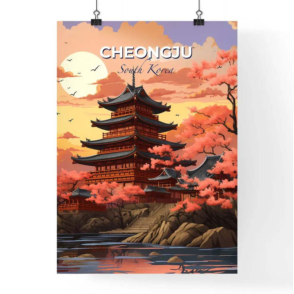 South Korean Pagoda Panorama Vibrant Pastel Painting Blossom Art Default Title