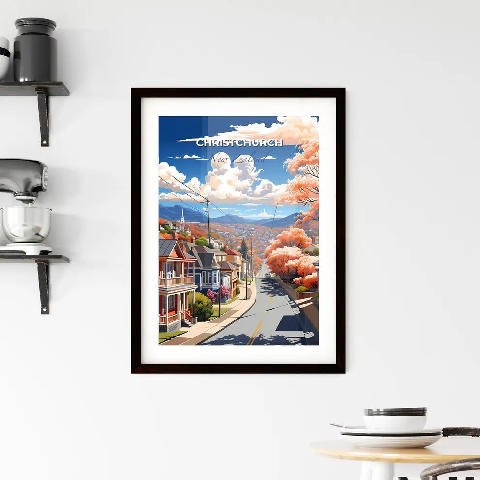 Vibrant Cityscape Painting of Christchurch Skyline with Houses Trees and Street Default Title