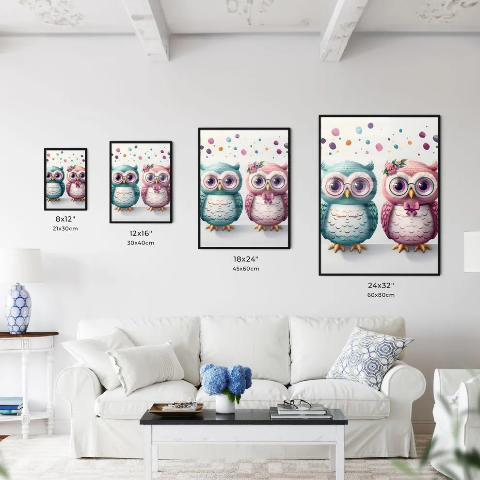 Cute Cartoon Baby Owls in Pastel Colors with Flowers & Bows Size Chart