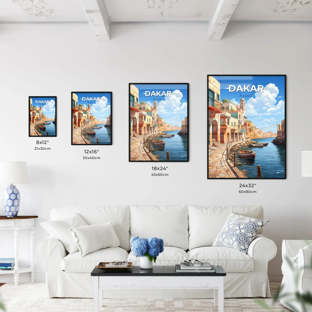 Dakar Senegal Cityscape - Boats on Colorful Waterfront Painting Default Title