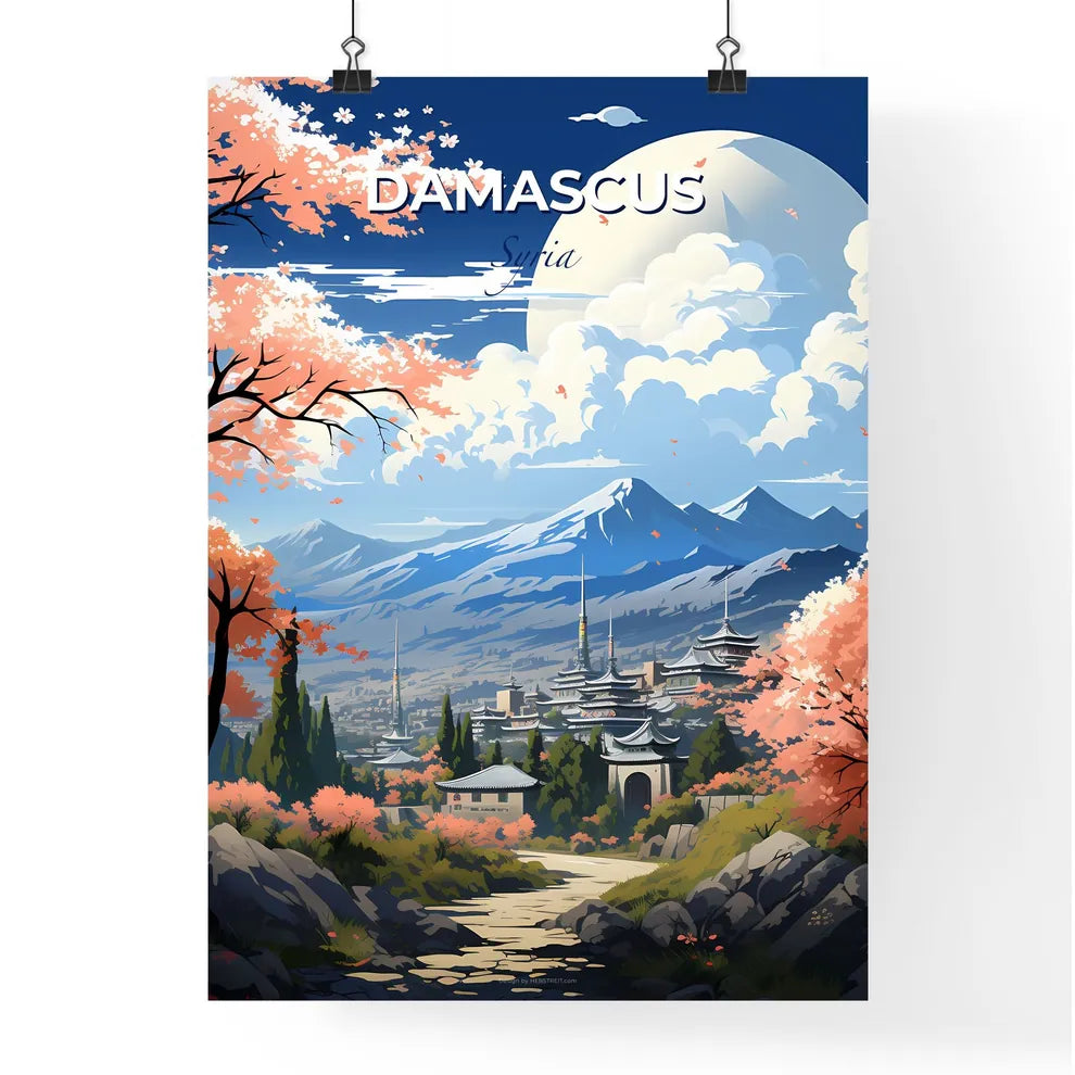 Syrian A landscape urban painting with a focus on the art aspect, showcasing a skyline alongside colorful mountains and trees in the vibrant city of Damascus Syria Default Title