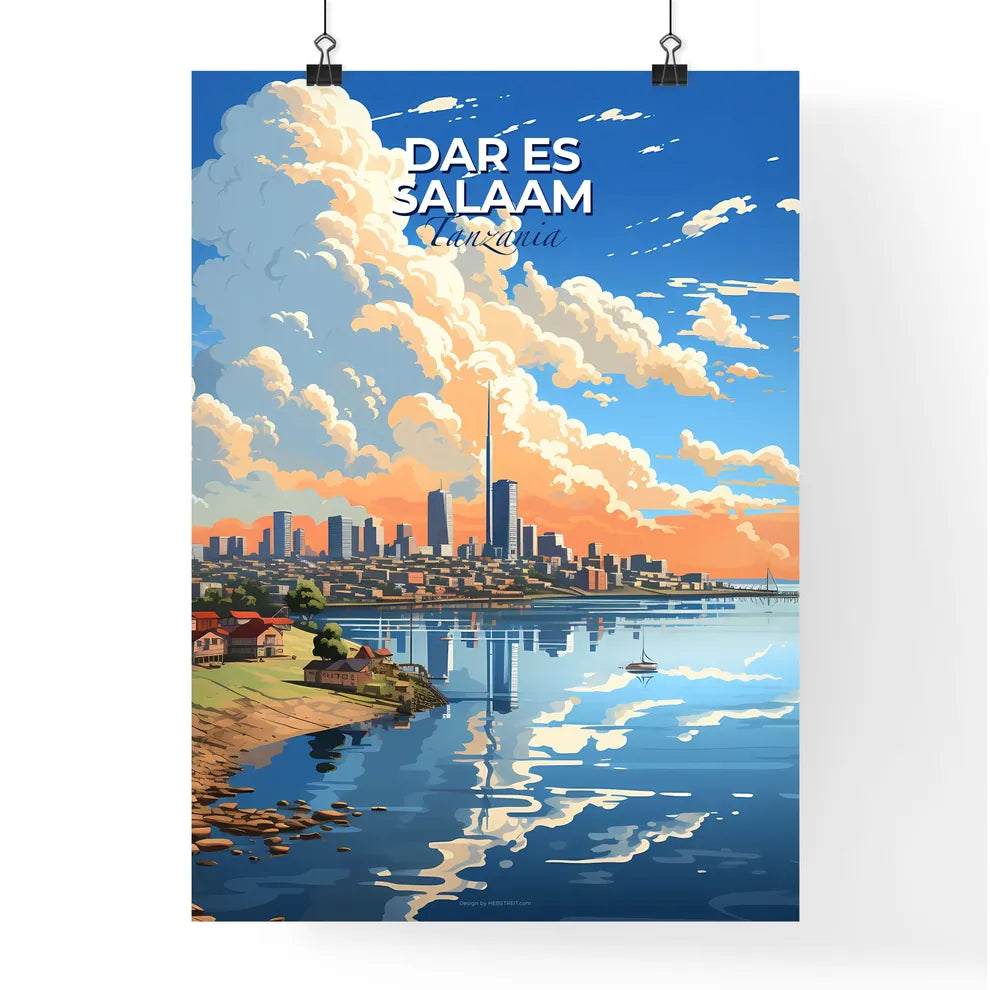 Vibrant Dar es Salaam Tanzania Skyline Painting, City by the Water, Urban Art Default Title