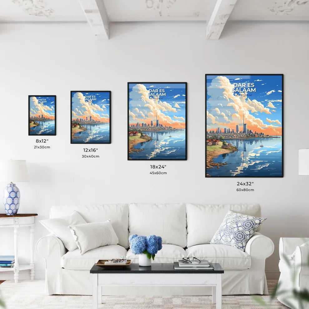 Vibrant Dar es Salaam Tanzania Skyline Painting, City by the Water, Urban Art Default Title