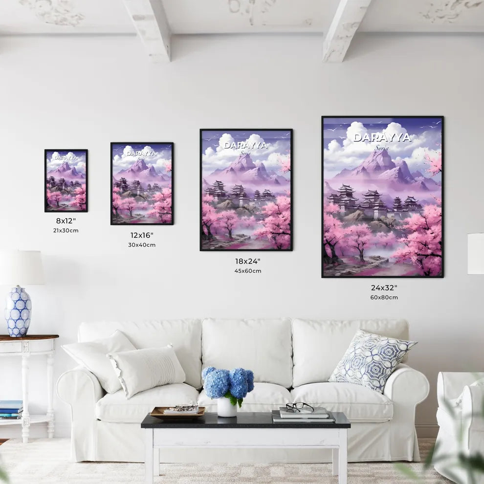 Vibrant Modern Painting - Acrylic Mountain Landscape with Pink Flowers Default Title
