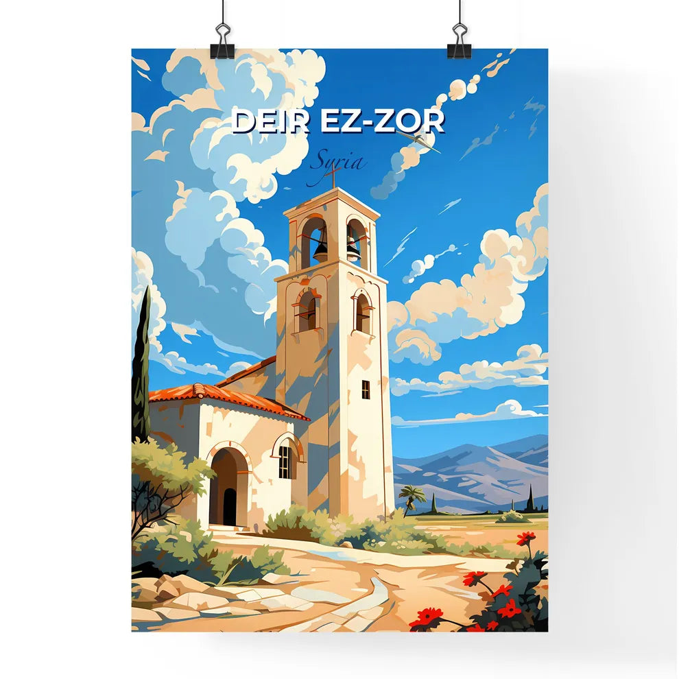Vibrant Painting of Artistic Deir ez-Zor Syria Skyline with Bell Tower Default Title