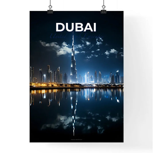 Vibrant Dubai City Skyline Urban Painting with Cloud Reflections in Water Default Title