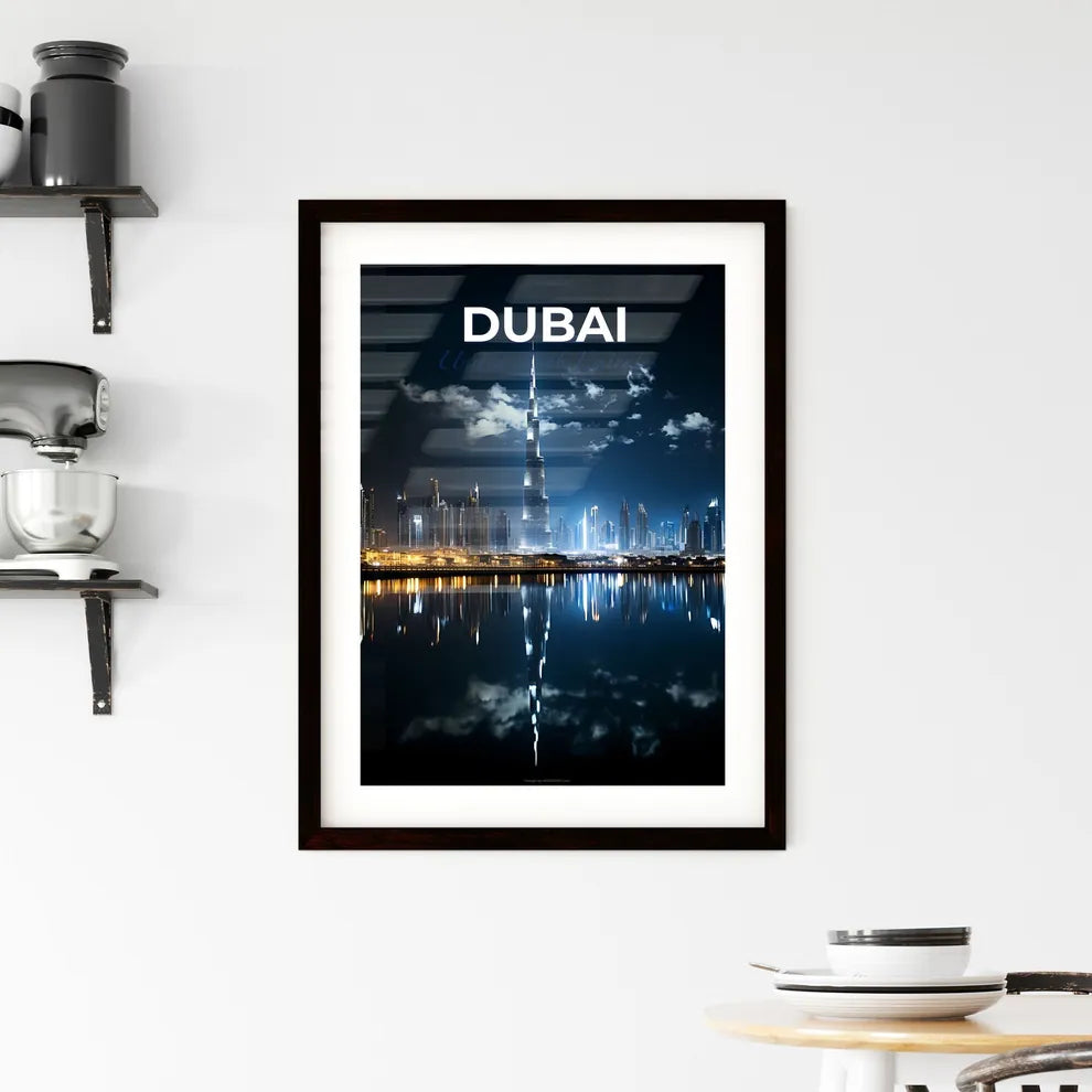 Vibrant Dubai City Skyline Urban Painting with Cloud Reflections in Water Default Title