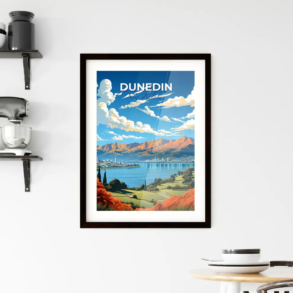 Dunedin New Zealand Skyline: Vibrant Landscape Painting with Lake and Mountains Default Title