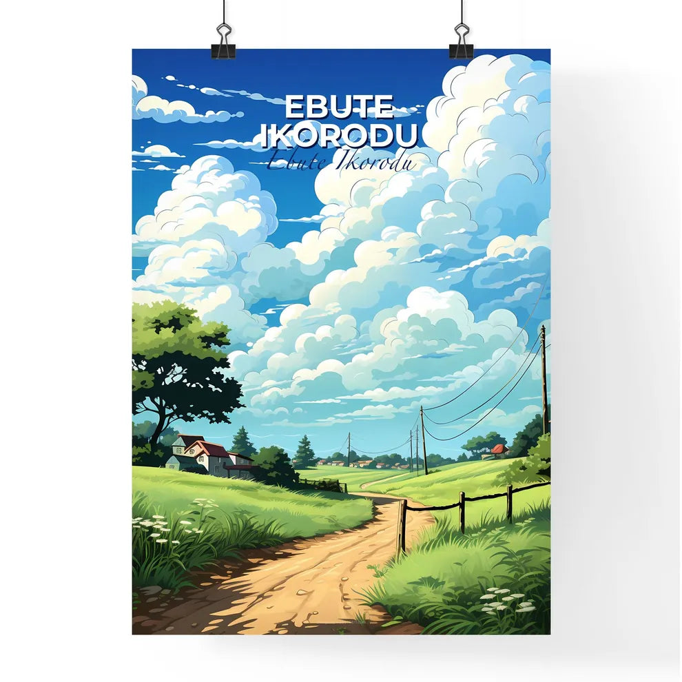 Vibrant Painting of Ebute Ikorodu Nigeria Skyline with Country Road and Greenery Default Title