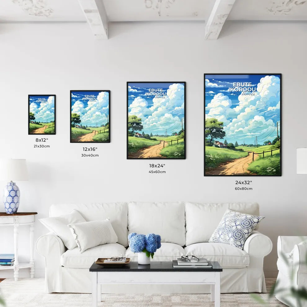 Vibrant Painting of Ebute Ikorodu Nigeria Skyline with Country Road and Greenery Default Title