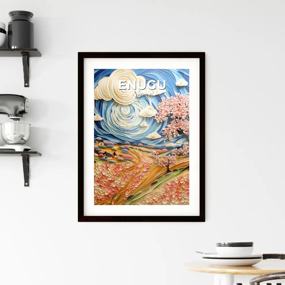 Vibrant Painted Enugu Nigeria Skyline Depicting Serene Landscape with Trees and House Default Title