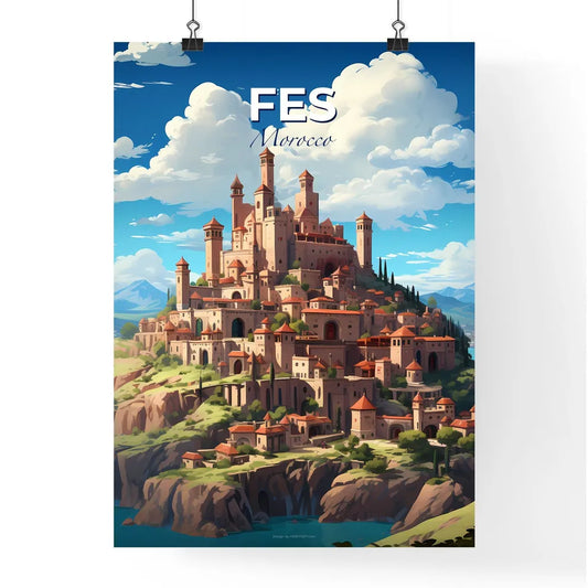 Vibrant Painting of Fes Morocco Skyline Featuring Castle on Hill Default Title