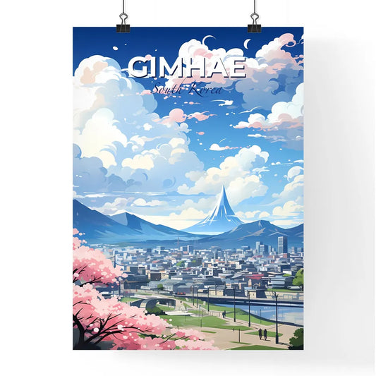 Panoramic Landscape of Gimhae City Skyline Featuring Vibrant Artistic Style, Mountains, and Greenery Default Title