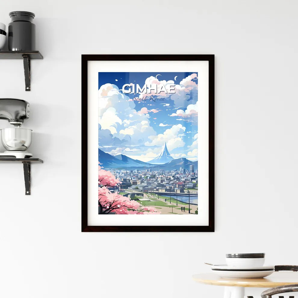 Panoramic Landscape of Gimhae City Skyline Featuring Vibrant Artistic Style, Mountains, and Greenery Default Title