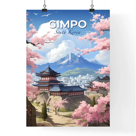 Vibrant Art Painting of Gimpo South Korea City Building with Pink Flowers Hillside Default Title