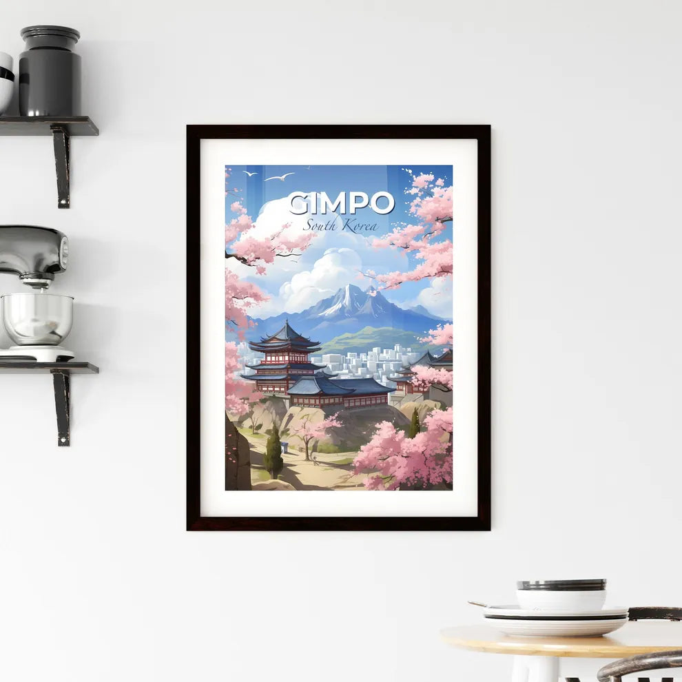 Vibrant Art Painting of Gimpo South Korea City Building with Pink Flowers Hillside Default Title