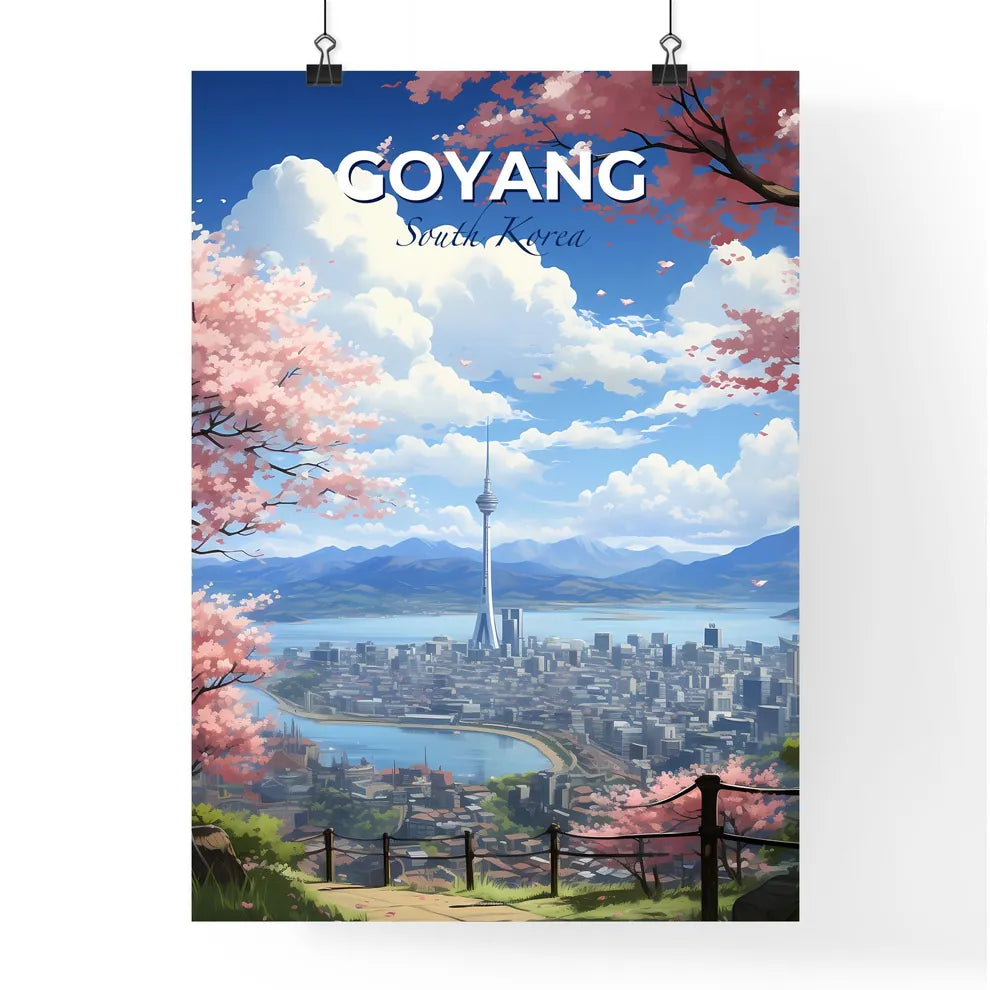 South Korea City Skyline Painting Artwork Tower Water Mountains Art Default Title