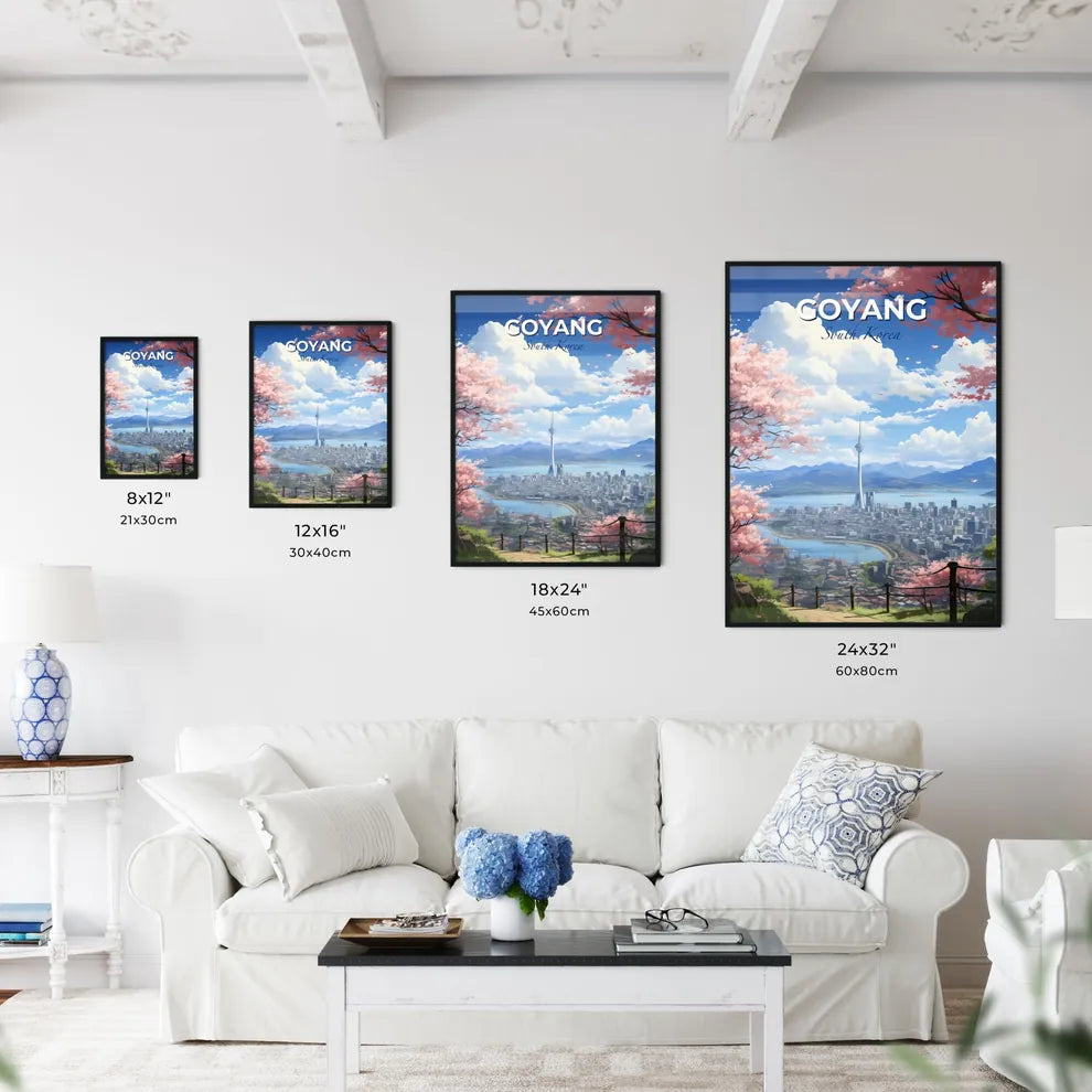 South Korea City Skyline Painting Artwork Tower Water Mountains Art Default Title