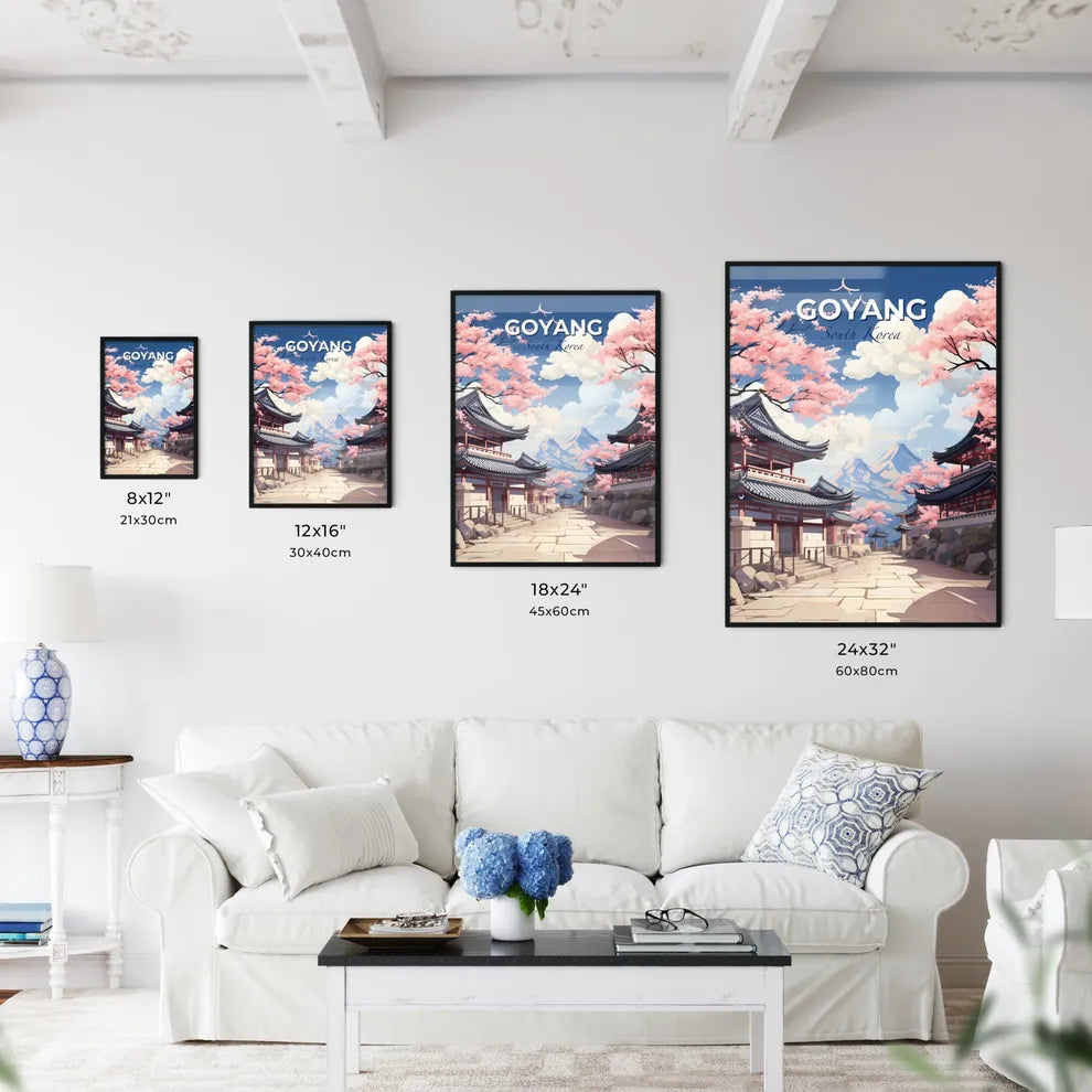 Goyang South Korea Skyline panorama street buildings pink blossoms vibrant art Default Title