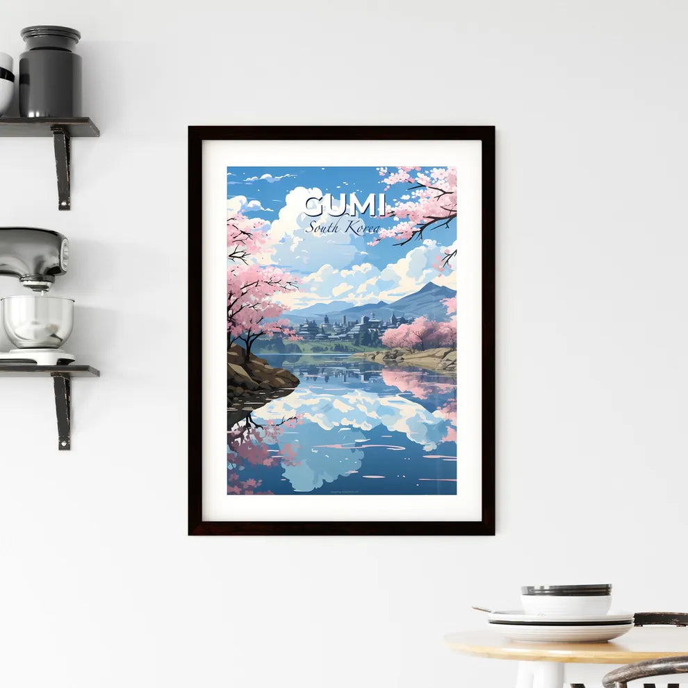 Vibrant Korean Skypaint: Pink Trees by Riverside with Mountains Default Title