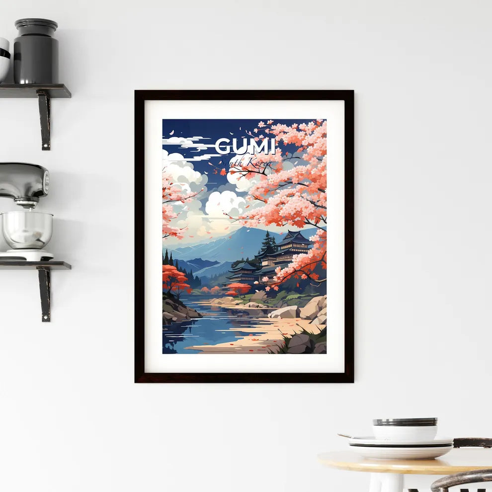 South Korea Gumi Skyline Pink Cherry Blossoms River Cityscape Art Default Title