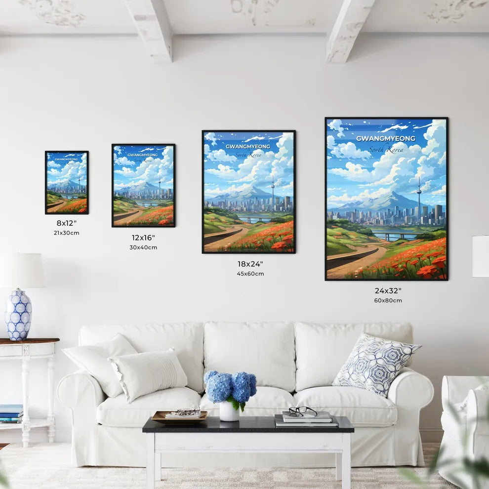 Gwangmyeong South Korea Skyline Vibrant City Landscape River Mountain Art Photography Default Title