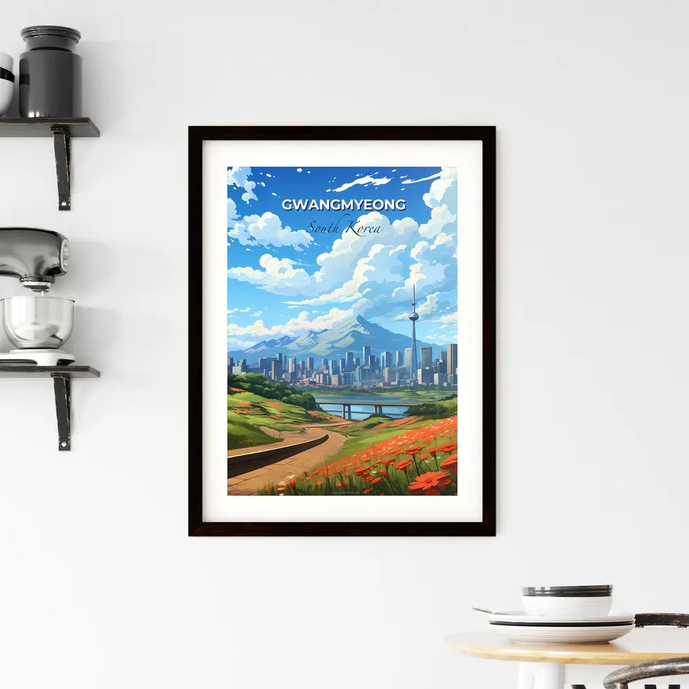 Gwangmyeong South Korea Skyline Vibrant City Landscape River Mountain Art Photography Default Title