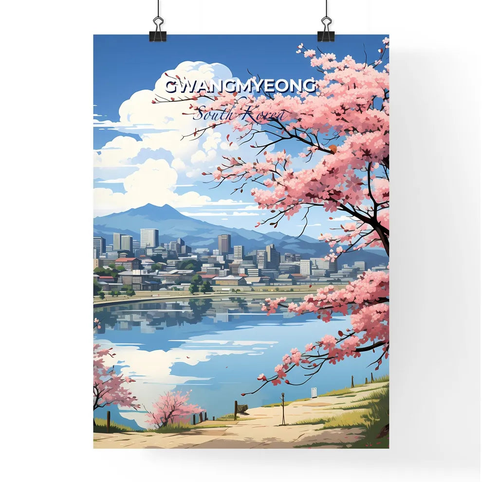 Artistic Gwangmyeong South Korea City Skyline Scenic Pink Tree Body of Water Default Title