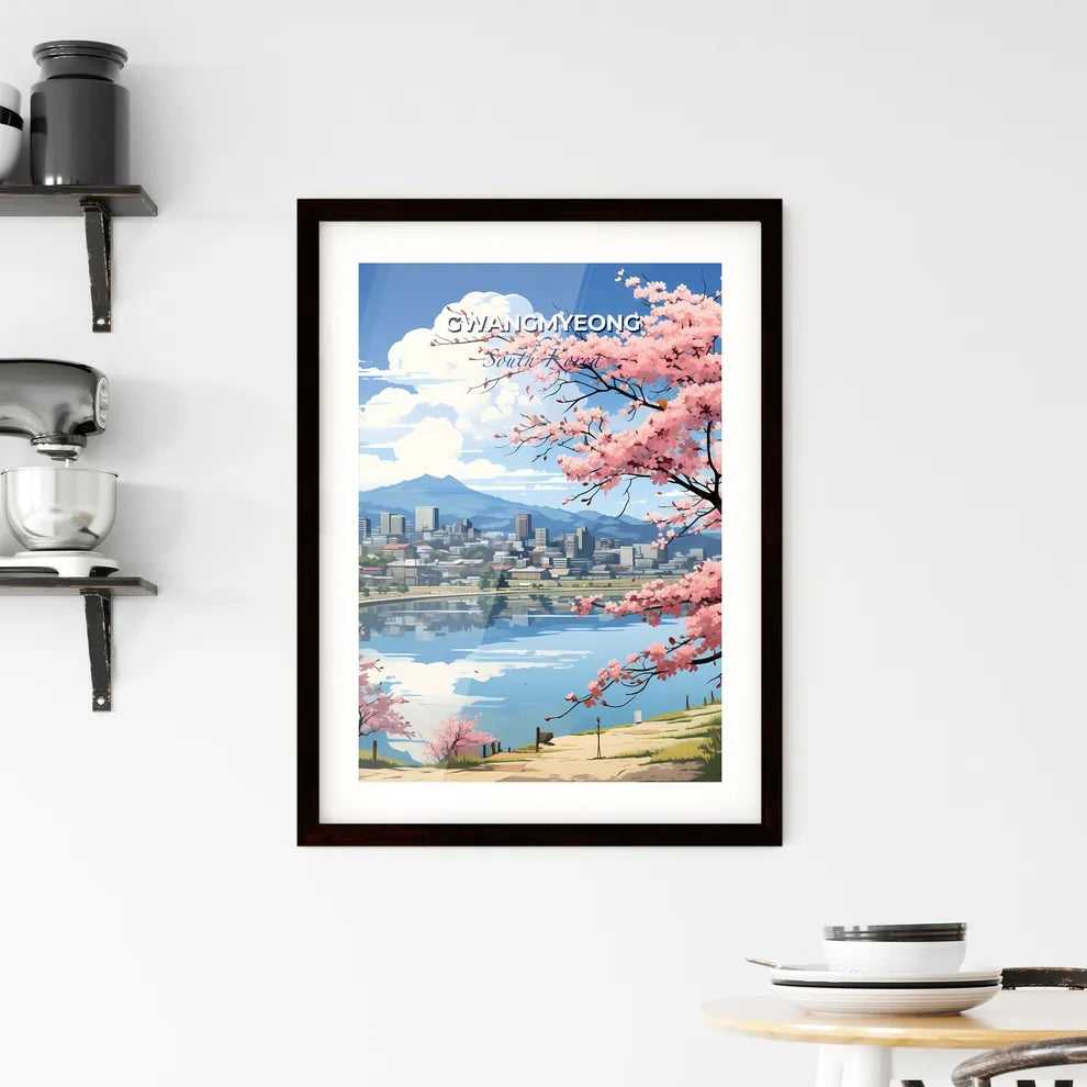 Artistic Gwangmyeong South Korea City Skyline Scenic Pink Tree Body of Water Default Title