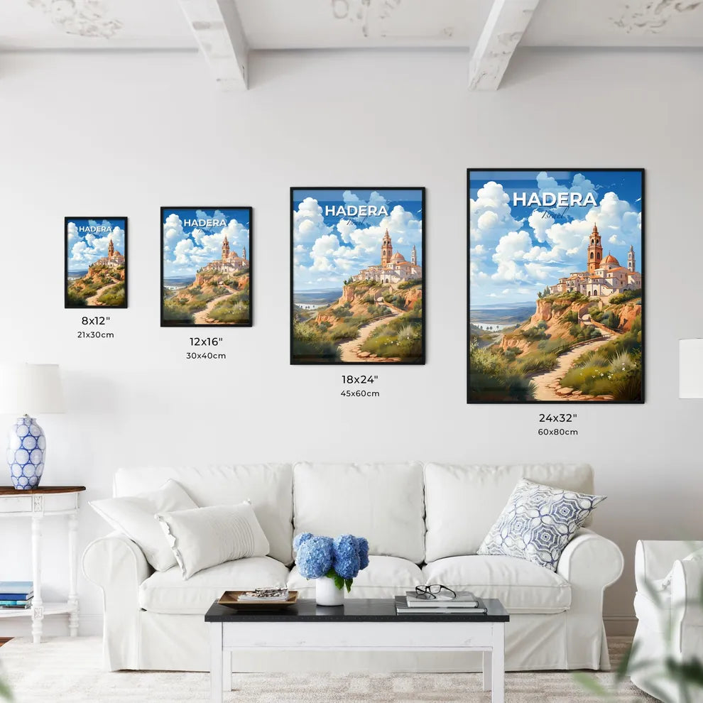 Vibrant Painting of Hadera Israel Skyline Depicting Building on Hill Default Title