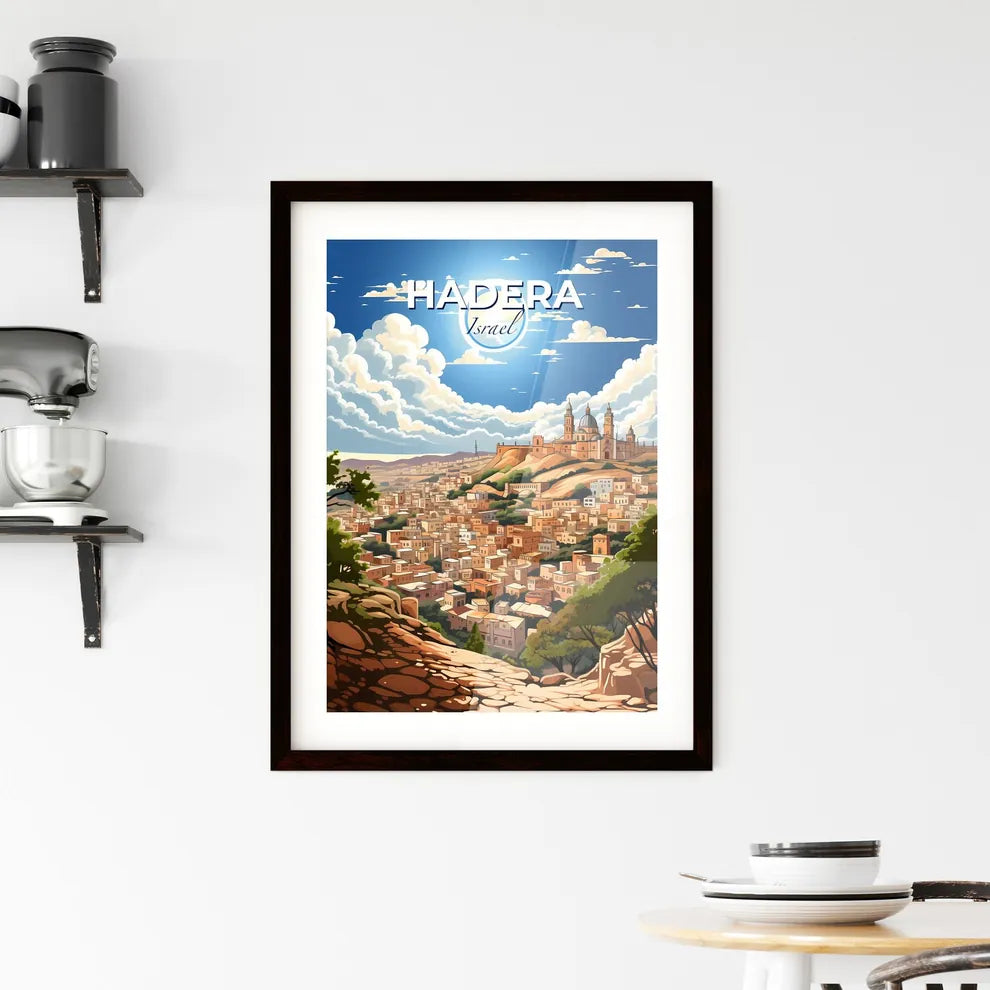 Colorful Skyline Art Painting of Hadera Israel, Cityscape with Building, Trees and Hilltop Architecture Default Title