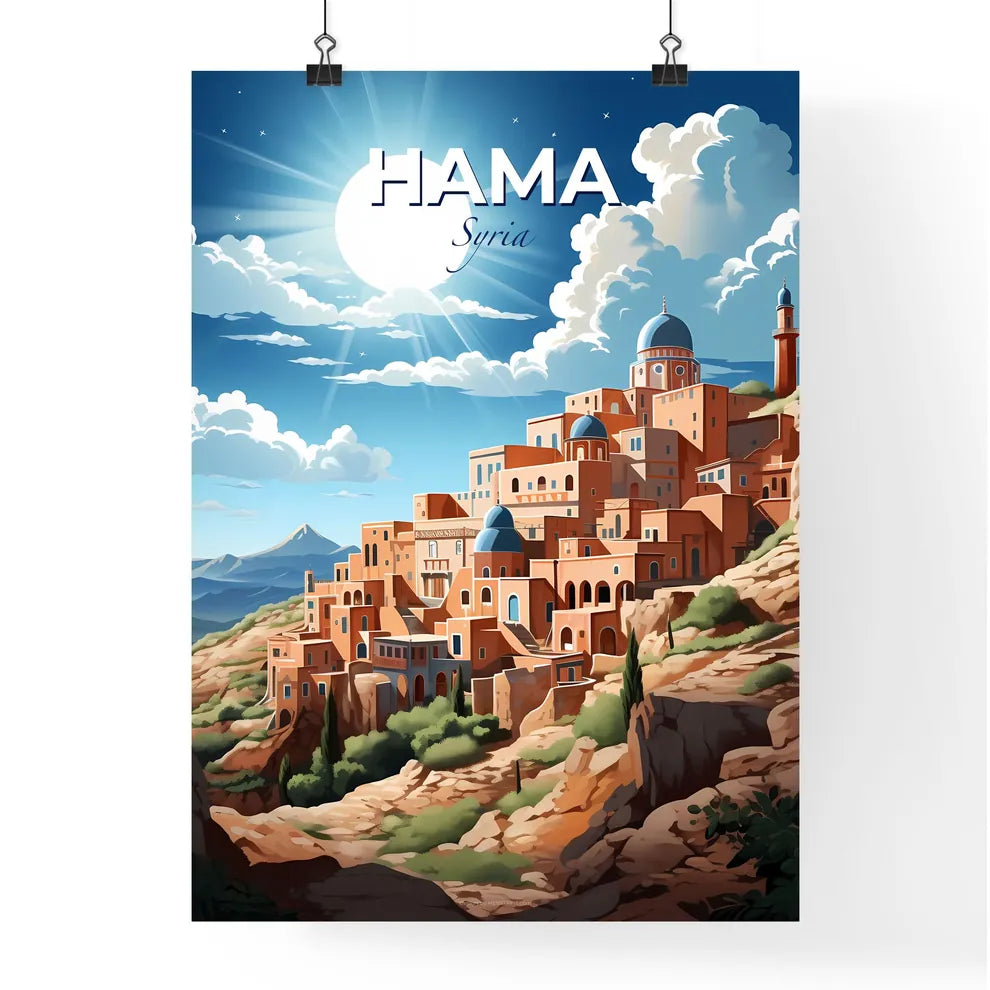 Cityscape Artwork: Vibrant Cartoon Painting of Hama Syria Skyline Default Title