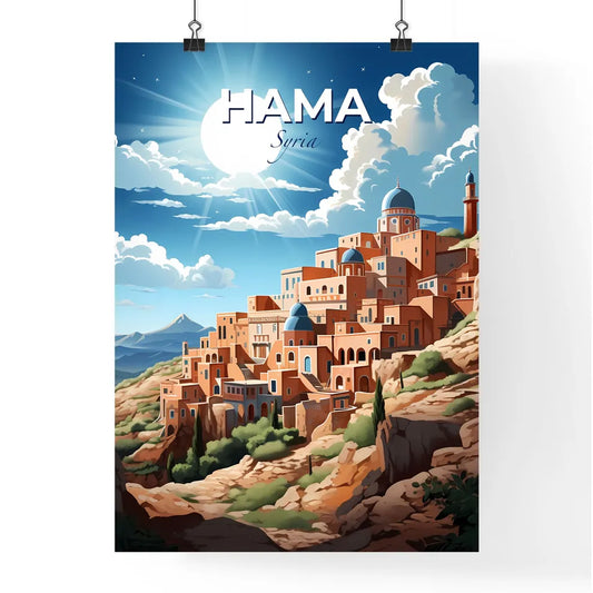 Cityscape Artwork: Vibrant Cartoon Painting of Hama Syria Skyline Default Title