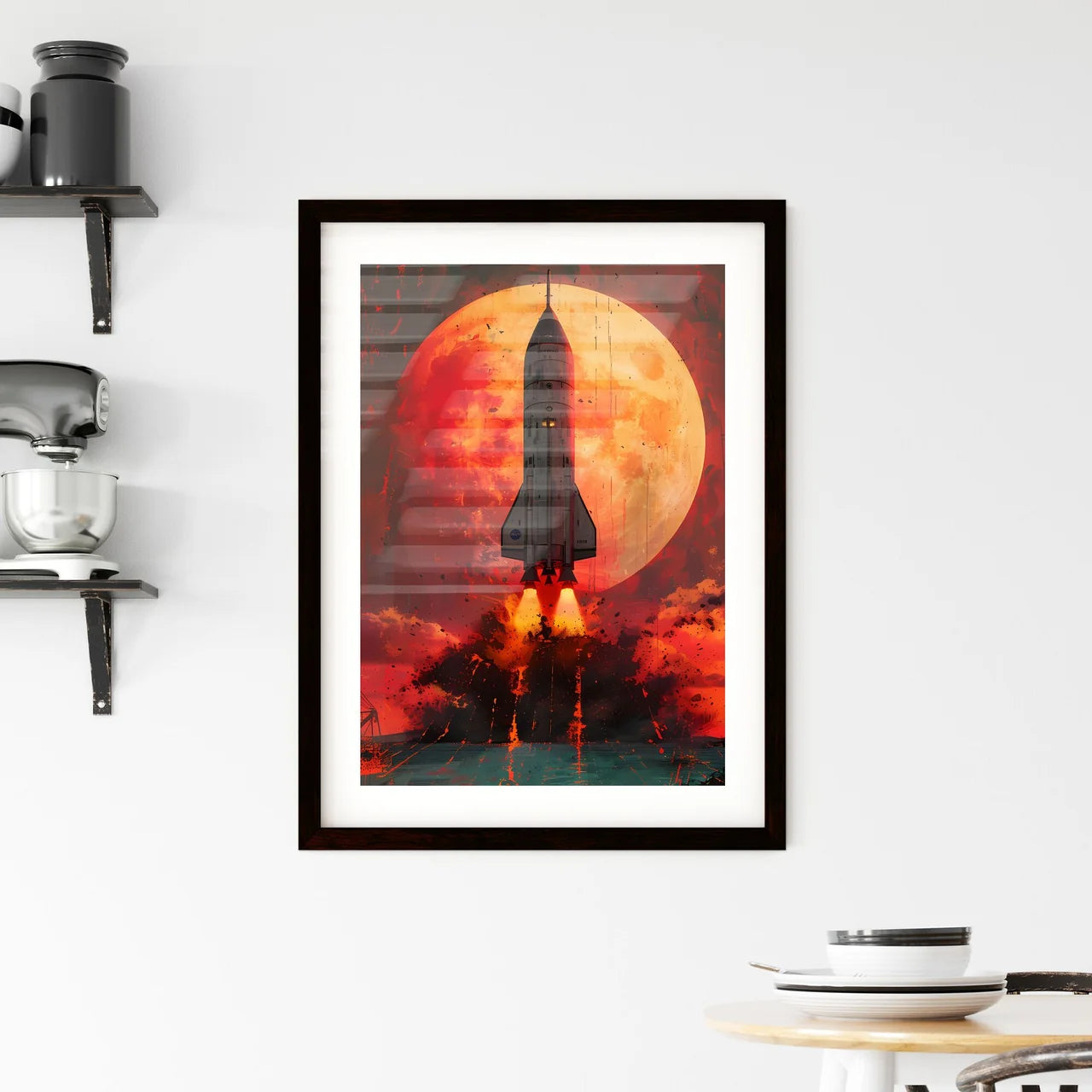 Neon Pink Oil Painted Dystopian 1960s Halfto Framed Print