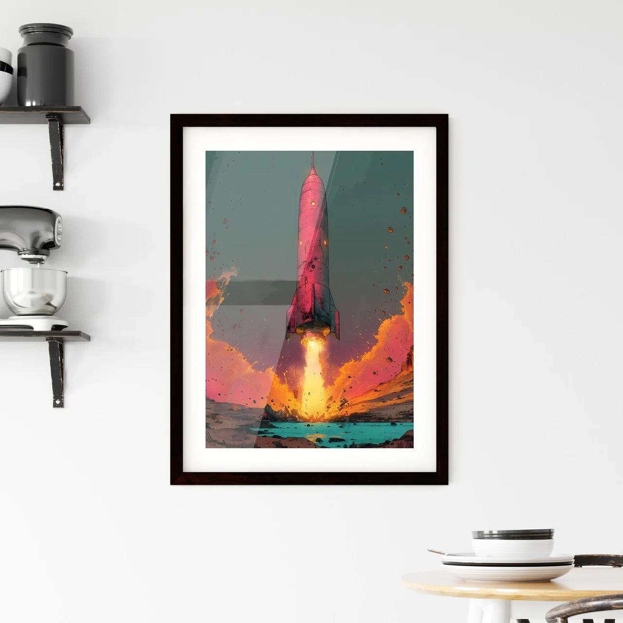 Neon Pink Oil-Painted 1960s Dystopian Comic  Framed Print