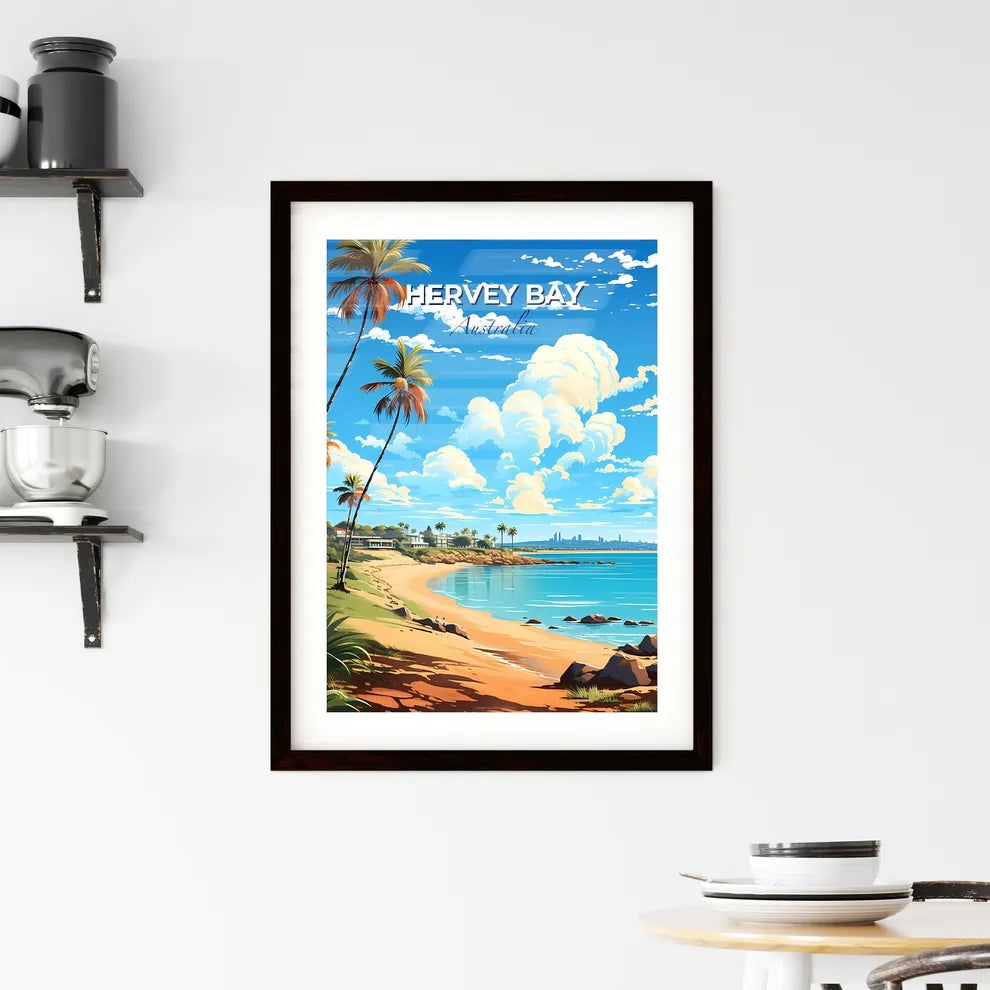 Artistic Beach Skyline of Hervey Bay Australia with Palm Trees and Rocks Default Title