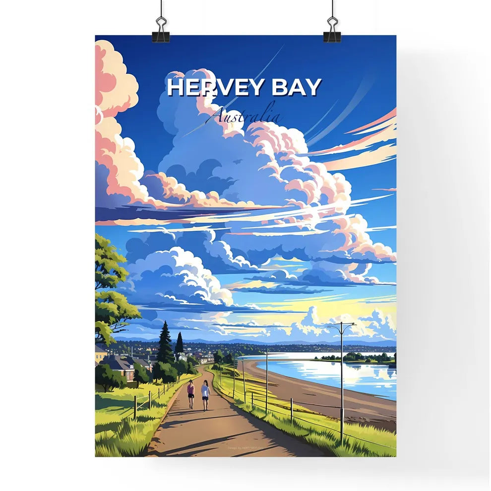 Panoramic Australian Hervey Bay Sky Blue Waterscape Painting Walking People Default Title