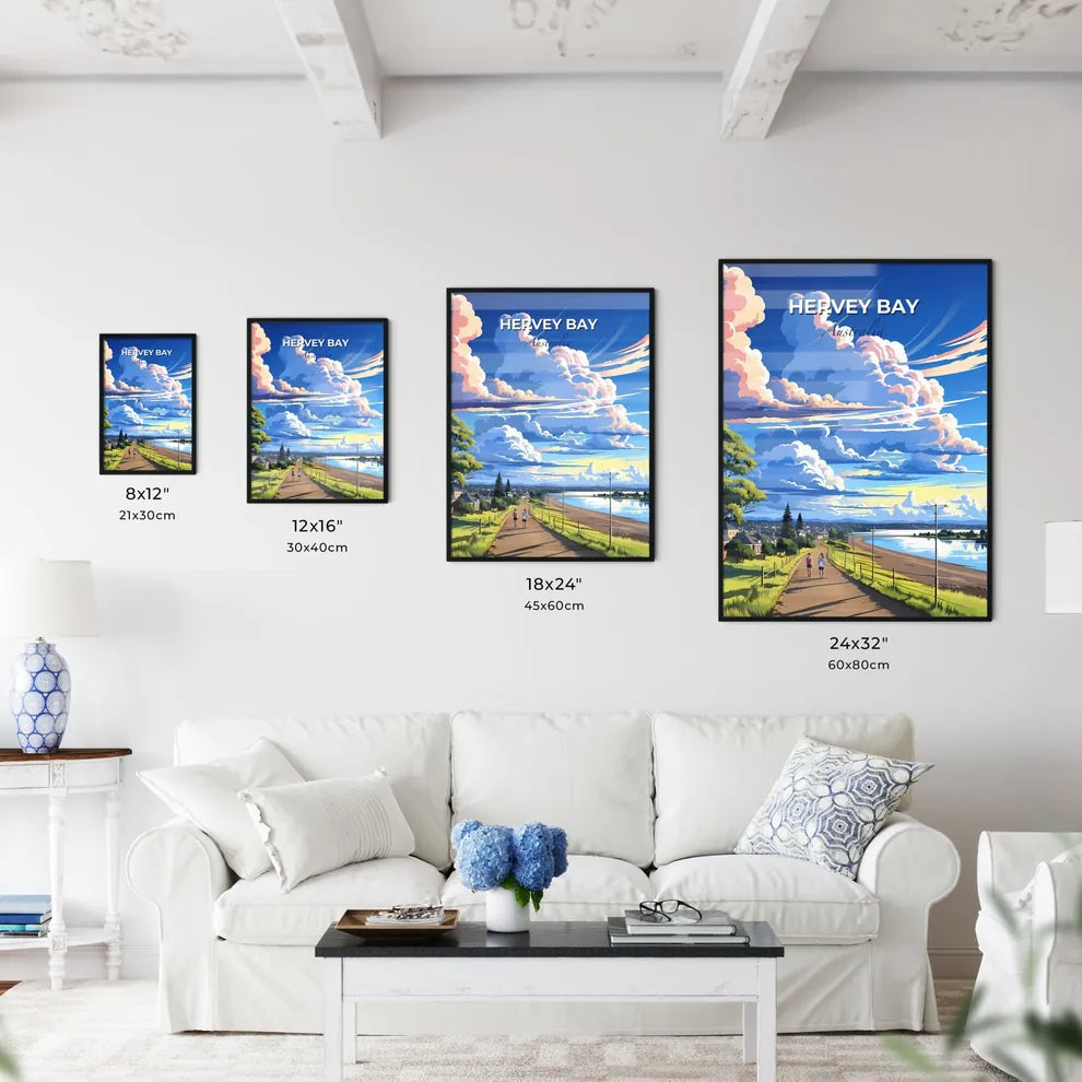 Panoramic Australian Hervey Bay Sky Blue Waterscape Painting Walking People Default Title