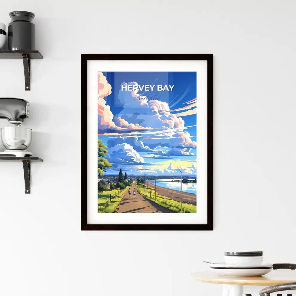 Panoramic Australian Hervey Bay Sky Blue Waterscape Painting Walking People Default Title