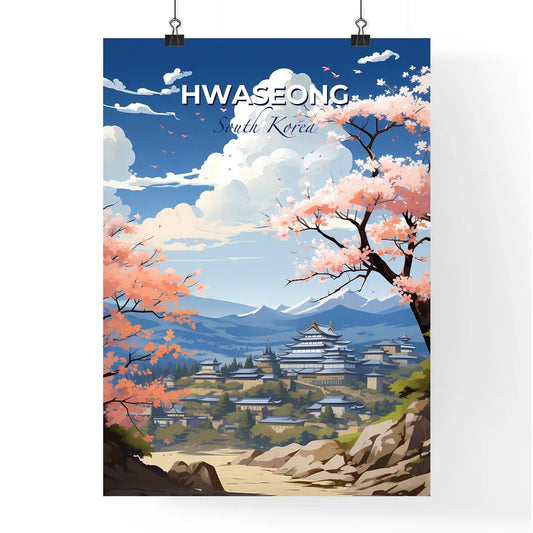 Hwaseong Cityscape Painting: Vibrant Urban Skyline Artwork Featuring Mountainous Landscape Default Title