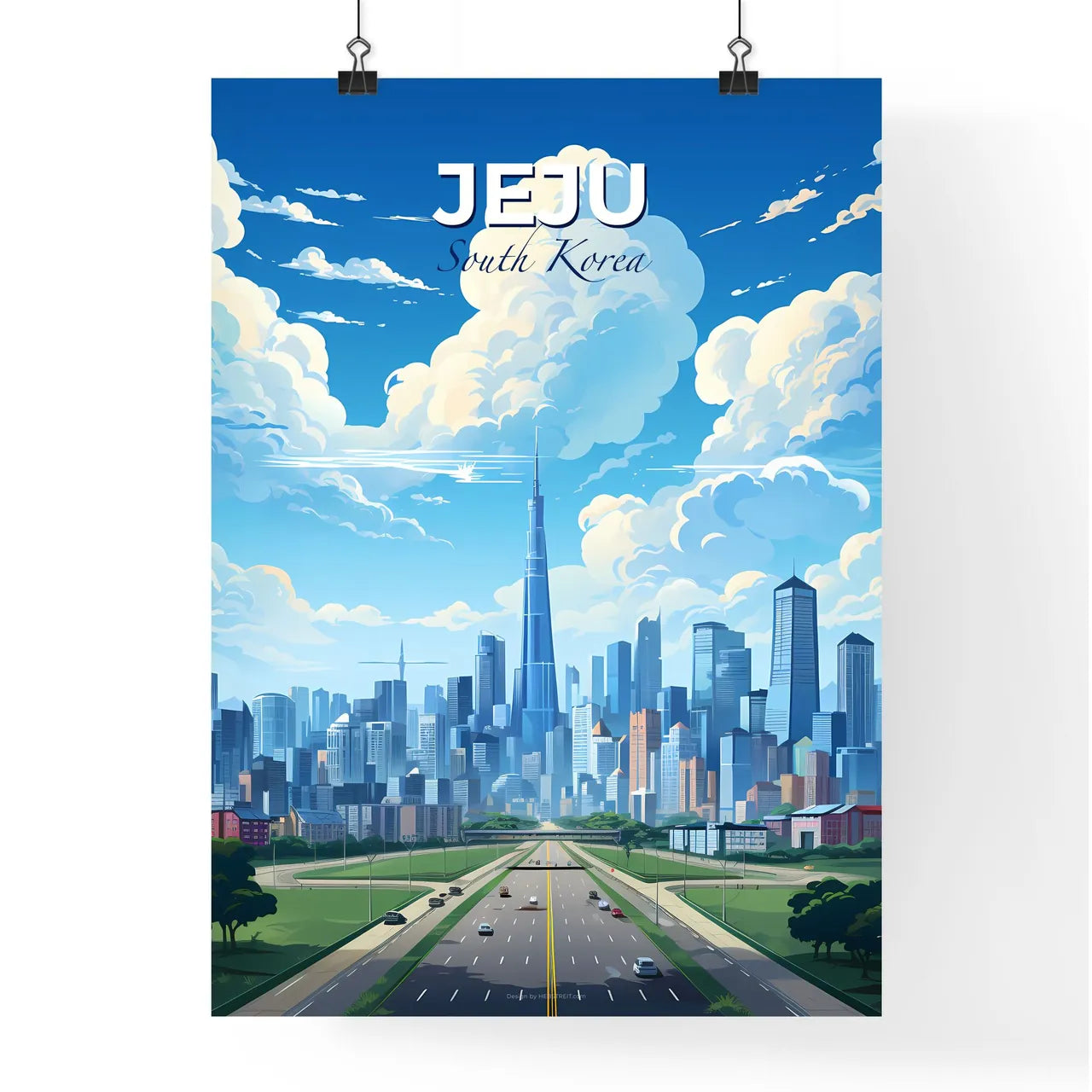 Expressive Cityscape Painting - Jeju South Korea City Skyline Road Urban Art Default Title