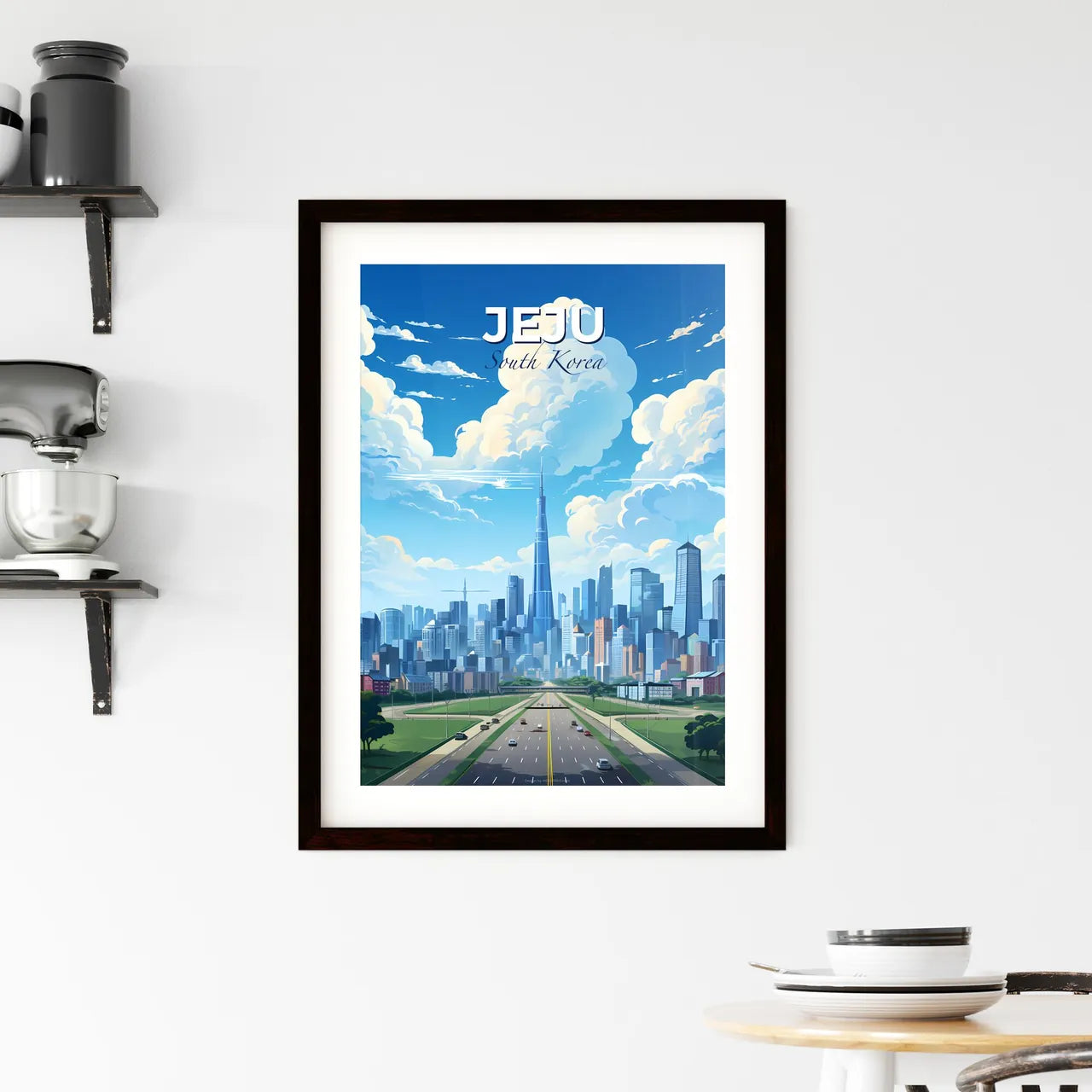 Expressive Cityscape Painting - Jeju South Korea City Skyline Road Urban Art Default Title