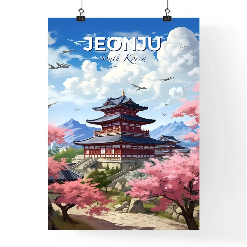 Jeonju Skyline Panorama South Korea Building Pagoda Cherry Blossoms Vibrant Painting Abstract Default Title