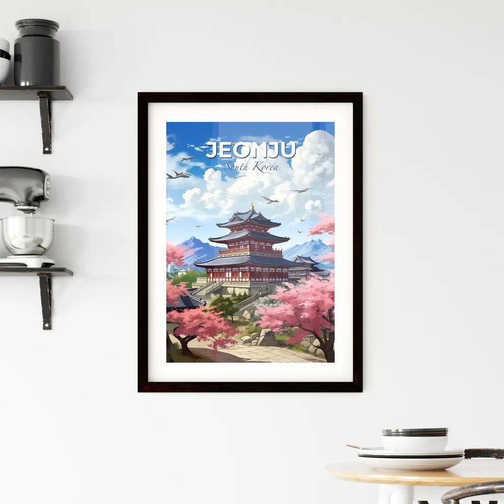 Jeonju Skyline Panorama South Korea Building Pagoda Cherry Blossoms Vibrant Painting Abstract Default Title