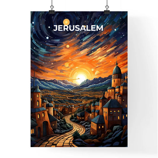 Jerusalem Skyline Painting - Colorful Sky with Stars and Mountains Default Title