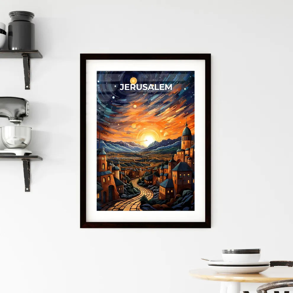 Jerusalem Skyline Painting - Colorful Sky with Stars and Mountains Default Title