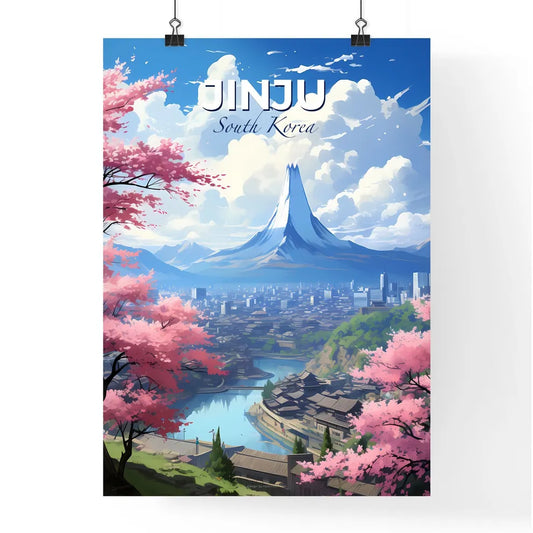 Jinju Cityscape Painting I Pink Cherry Blossoms I River I Korean Art I Urban Landscape Default Title