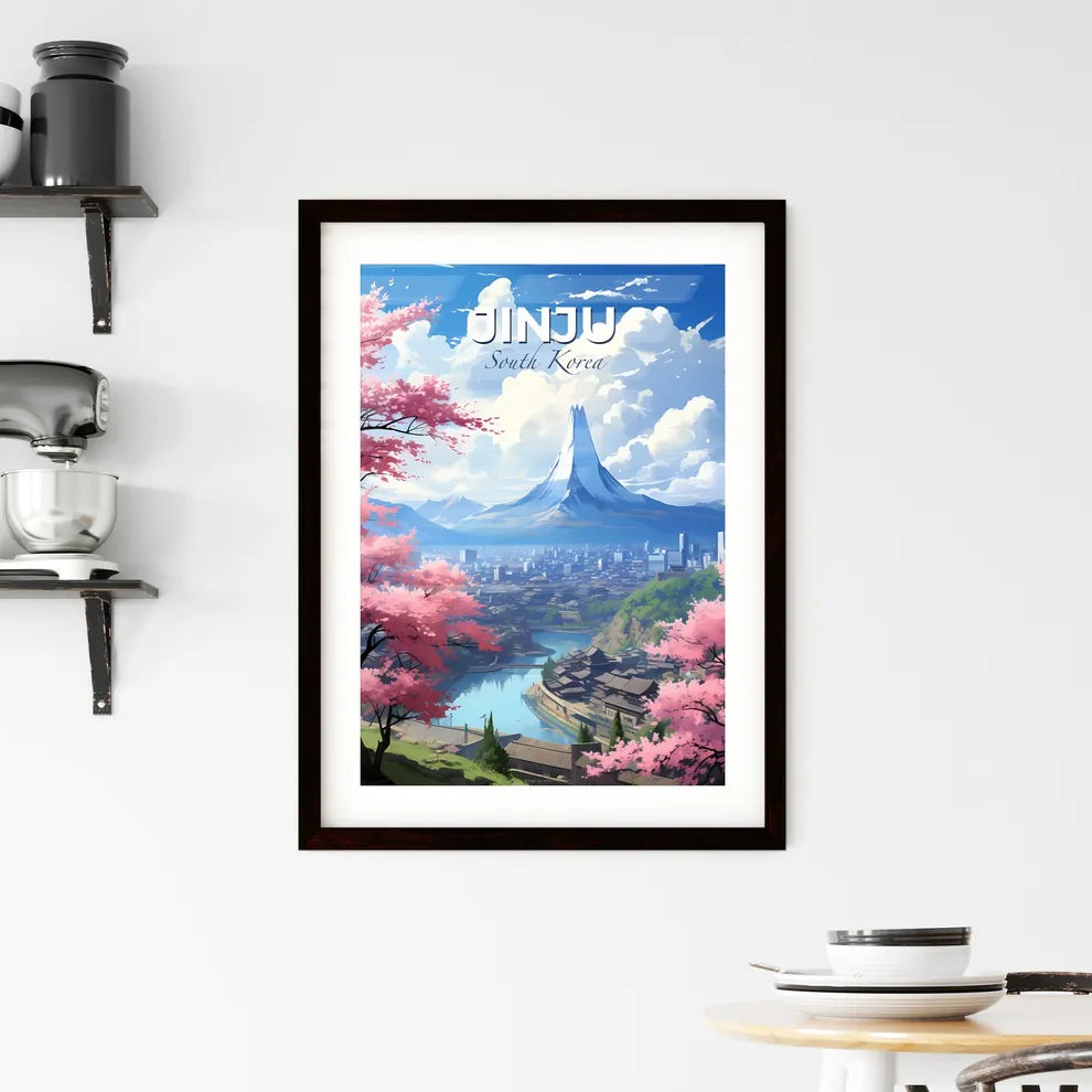 Jinju Cityscape Painting I Pink Cherry Blossoms I River I Korean Art I Urban Landscape Default Title