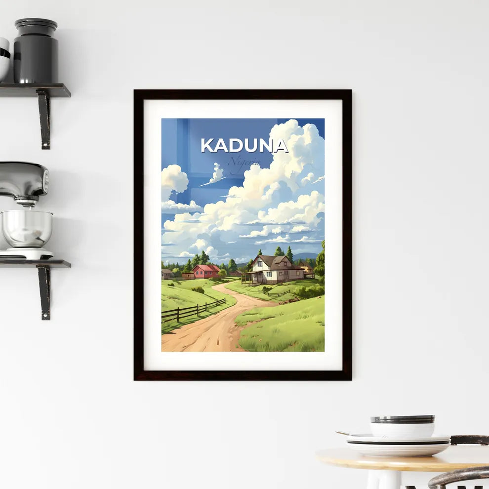 Vibrant Kaduna Nigeria Skyline Painting: Houses and Dirt Road Depicting Local Village Life Default Title