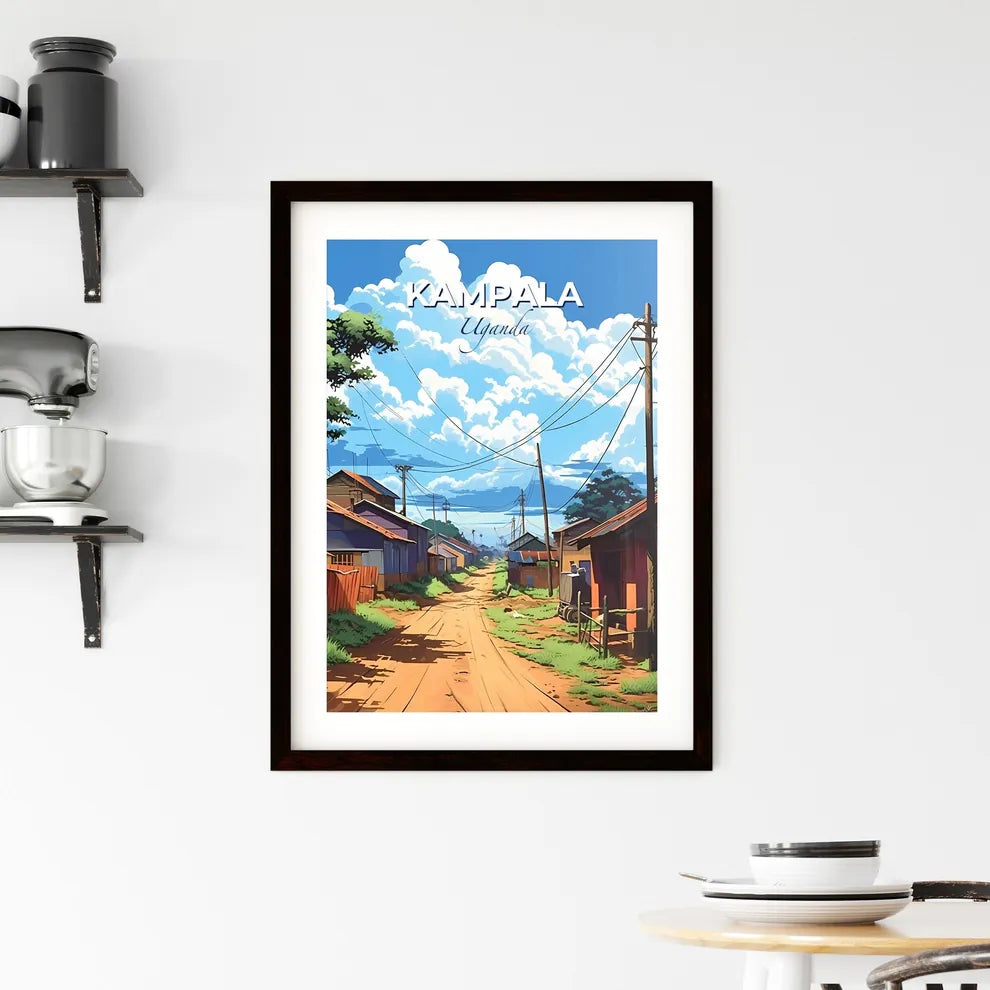 Kampala Uganda Skyline - Street with Houses and Overhead Wires Expressive Figurative Oil Painting Default Title